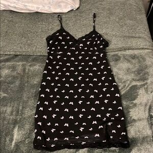 Black Slip Dress with White Bow Pattern